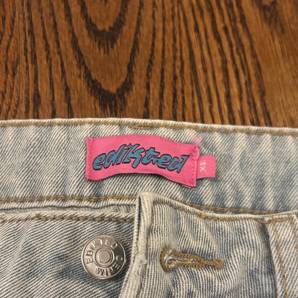 Edikted XS Light Blue Flare Jeans with Pink Bow Detail - Picture 3 of 5